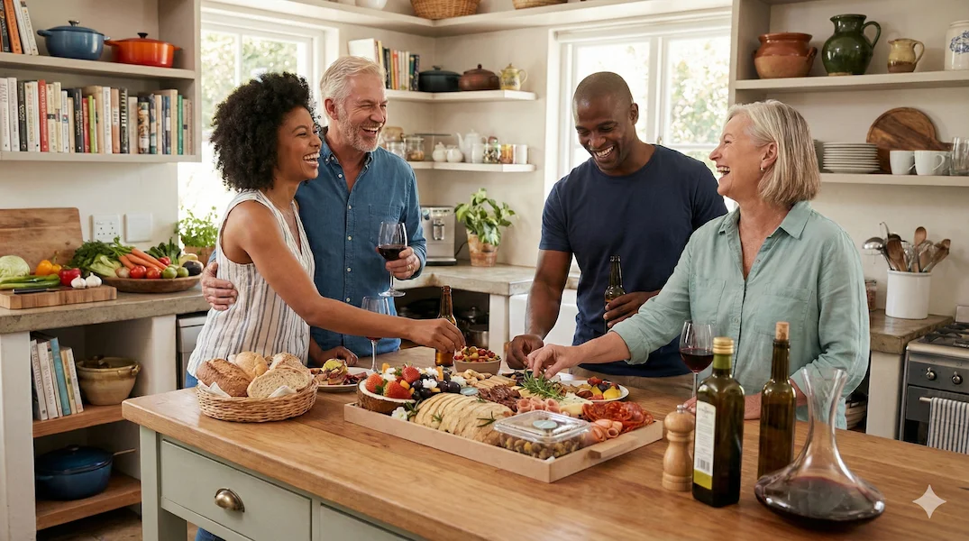 Tábua de frios de luxo, composta por charcutaria selecionada, queijos finos, torradas, pesto, castanha, morango e uvas.